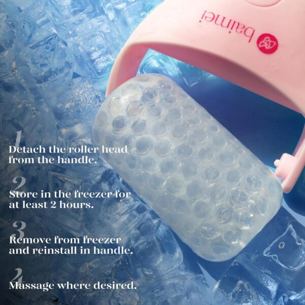 BAIMEI IcyMe Ice Roller for Face and Gua Sha Facial Tool Set, Ice Face Roller Reduces Puffiness Relieves Migraines Skin Care Tools, Self Care Gift for Women - Pink - Image 5