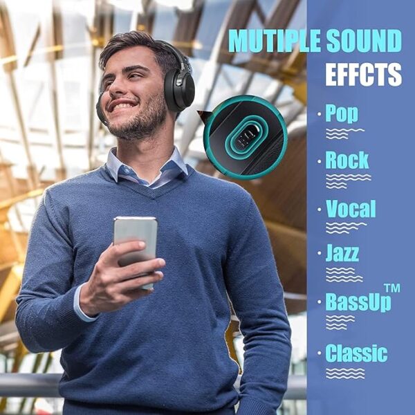 BERIBES Bluetooth Headphones Over Ear, 65H Playtime and 6 EQ Music Modes Wireless Headphones with Microphone, HiFi Stereo Foldable Lightweight Headset, Deep Bass for Home Office Cellphone PC Ect. - Image 6