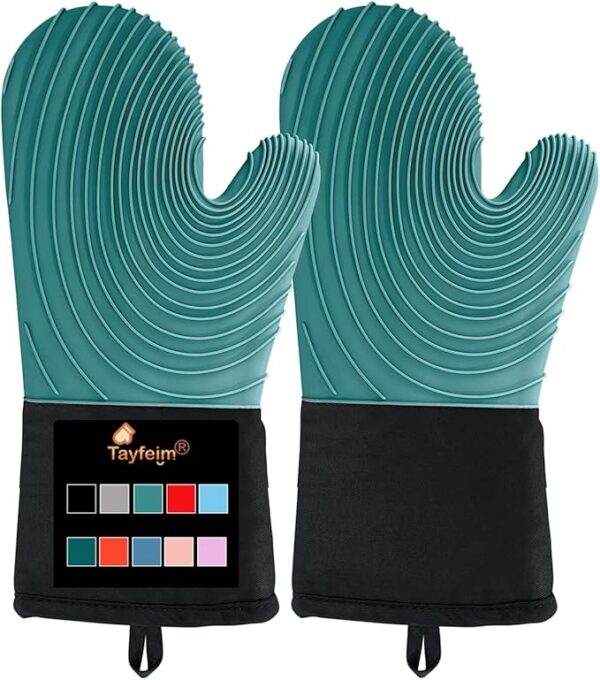 Silicone Oven Mitts-13.6 in Extended Oven Mitts Heat Resistant 500F, Oven Gloves with Soft Liner Good Grippy BPA-Free Easy to Clean Flexible-Oven Mits Set for Cooking Baking Grilling BBQ