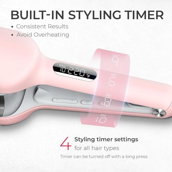 Curling Iron Hair Crimper Waver - TYMO ROVY Beach Waves Curling Wand, Ionic Deep Waver Hair Curler Tool with Ceramic 3 Barrel for Women, Dual Voltage, Anti-Scald, Easy to Use, Pink, 1.25 Inch - Image 5