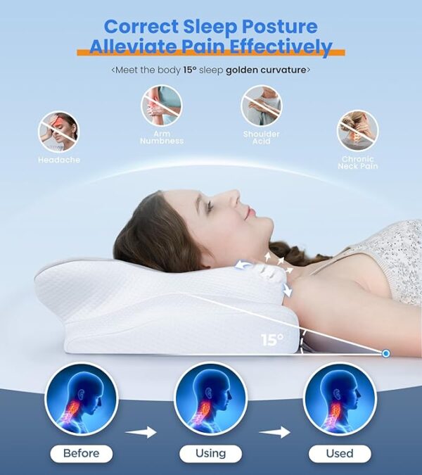 Ultra Pain Relief Cooling Pillow for Neck Support, Adjustable Cervical Pillow Cozy Sleeping, Odorless Ergonomic Contour Memory Foam Pillows, Orthopedic Bed Pillow for Side Back Stomach Sleeper - Image 5