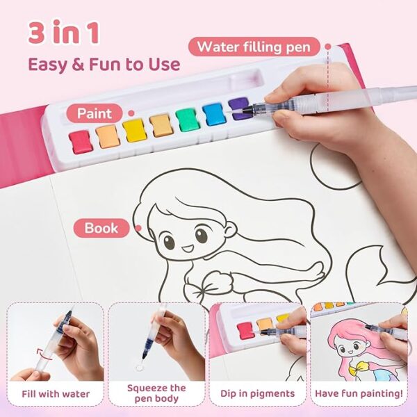 JoyCat Paint with Water Coloring Books for Toddlers, Watercolor Painting Sets for Kids Ages 3-5 4-8, Arts and Crafts Drawing Activities Toy Birthday Gift for Boys Girls (Unicorn) - Image 7