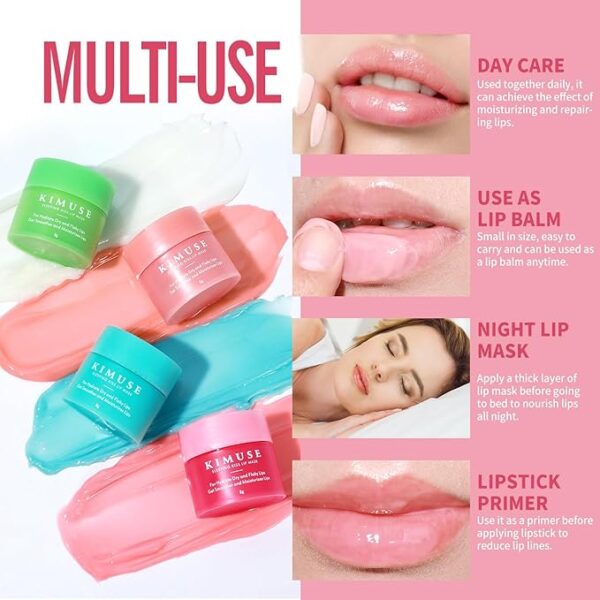 KIMUSE Lip Mask Set, 4PCS Lip Sleeping Mask Overnight Treatment Lip Care Products, Moisturize & Nourish, Cracked Dry Lips, Intense Hydration with Shea Butter (SET) - Image 6