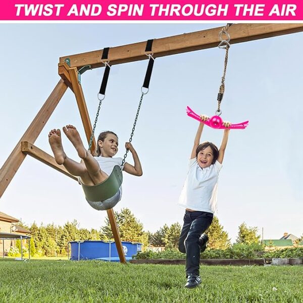 Ninja-Twister Swing Spins Set: Slackline Attachments - 360° Handle Twist-Spin Flips Toy Activate Ninja Powers - Ninja Warrior Accessories - Kids Ninja Hang Toys for Playground Backyard,Pink - Image 2