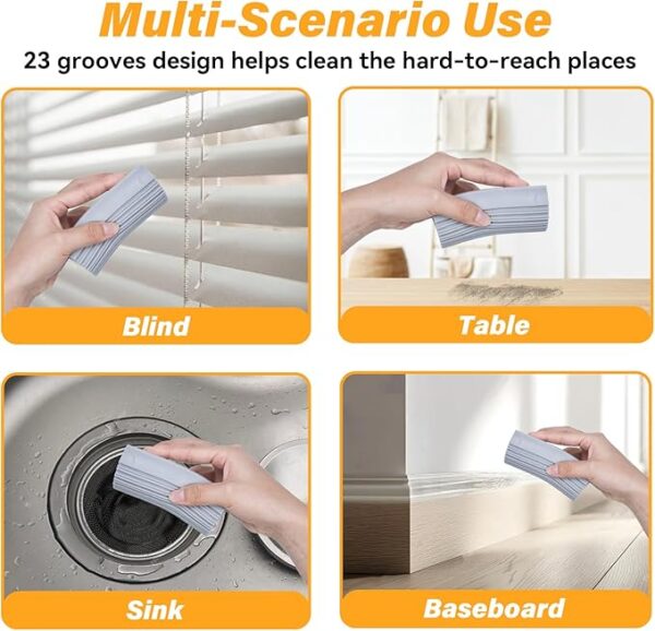2-Pack Damp Clean Duster Sponge, Magic Sponge Eraser Baseboard Cleaner Tool, Dusters for Cleaning Blinds, Glass, Vents, Railings, Mirrors,Window Track Grooves and Faucets - Image 4