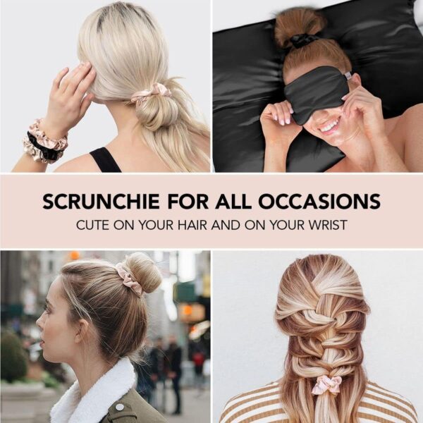 Kitsch Satin Scrunchies for Women - No Crease Hair Ties for Girls | Scrunchies For All Hair Types and Textures, Perfect for Day or Night - 5 Pcs, Black - Image 4
