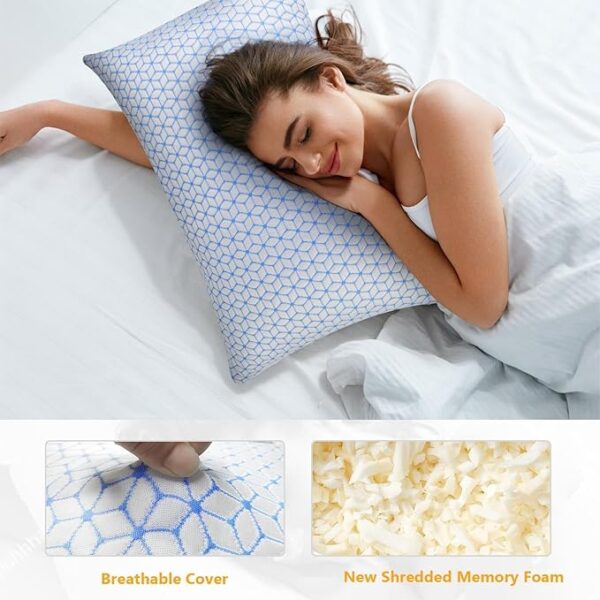 Shredded Memory Foam Pillows King Size Set of 2, Cooling Pillow Firm and Soft Adjustable for Side Back Stomach Sleepers - Image 7