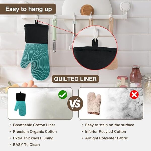 Silicone Oven Mitts-13.6 in Extended Oven Mitts Heat Resistant 500F, Oven Gloves with Soft Liner Good Grippy BPA-Free Easy to Clean Flexible-Oven Mits Set for Cooking Baking Grilling BBQ - Image 2