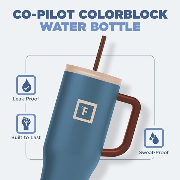 IRON °FLASK Co-Pilot Insulated Mug w/Boot, Straw & Flip Cap Lids - Cup Holder Bottle for Hot, Cold Drink - Leak-Proof - Water, Coffee Portable Travel Mug - Azure Mist, 40 Oz - Image 6