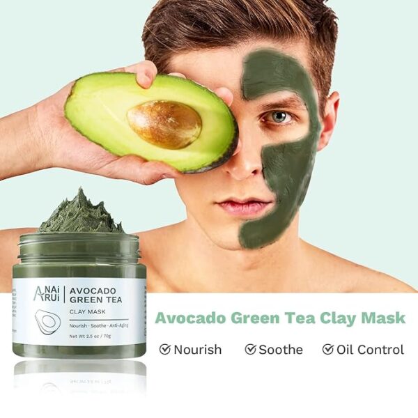ANAI RUI Turmeric Vitamin C Clay Mask -Rose Facial Mask -Avocado Green Tea Mud Mask,Facial Mask Skincare for Deep Cleansing,Purify Pores, SPA Mask Set, Facial Mask Set Gifts Set 2.5 oz each - Image 3