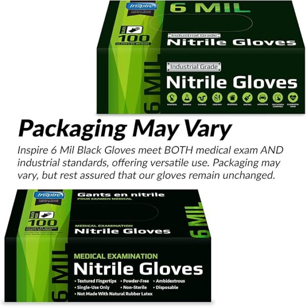 Inspire Black Nitrile Gloves HEAVY DUTY 6 Mil Nitrile Chemical Resistant Medical Cooking Cleaning Disposable Black Gloves - Image 2