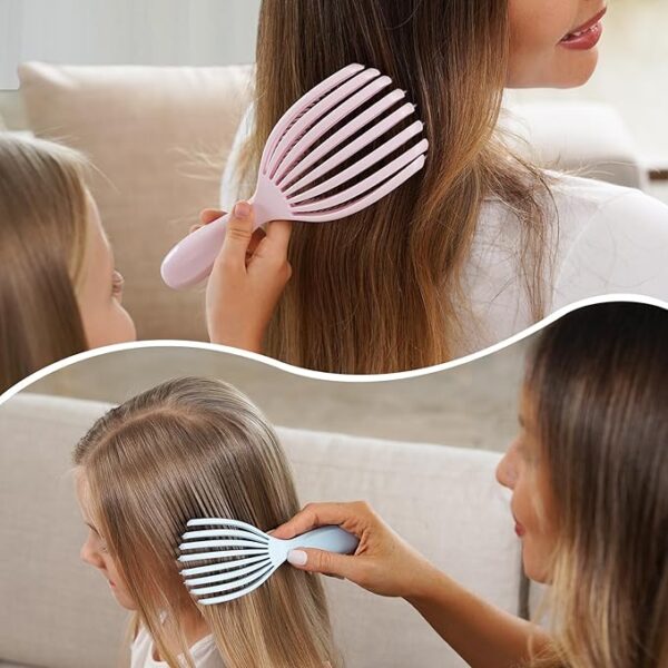 Detangler Brush for Curly Hair, Hairbrush Set for Wet Dry Curl Straight Thick Thin, Pain-Free Hair Brushing, Small Size for Travelling, Curly Brush for Women Men Kid (Pink and Blue) - Image 4