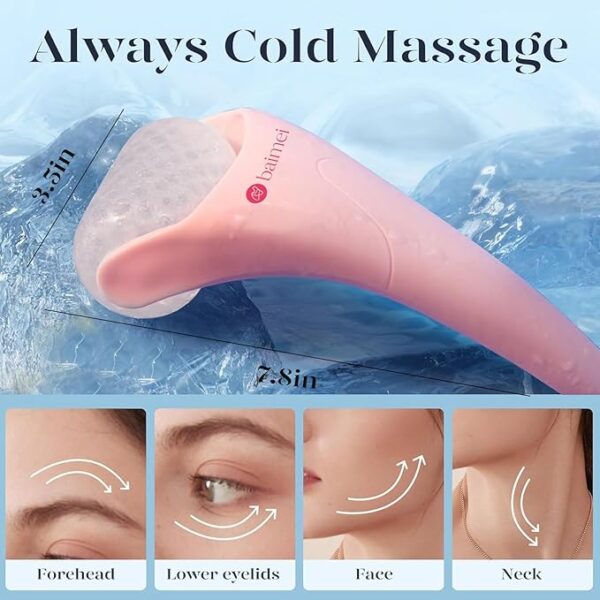BAIMEI IcyMe Ice Roller for Face and Gua Sha Facial Tool Set, Ice Face Roller Reduces Puffiness Relieves Migraines Skin Care Tools, Self Care Gift for Women - Pink - Image 7
