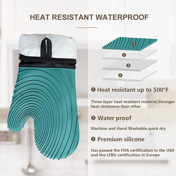 Silicone Oven Mitts-13.6 in Extended Oven Mitts Heat Resistant 500F, Oven Gloves with Soft Liner Good Grippy BPA-Free Easy to Clean Flexible-Oven Mits Set for Cooking Baking Grilling BBQ - Image 5