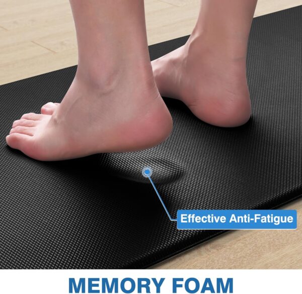 StepRite Kitchen Mats, 2PCS Kitchen Rugs, Cushioned Anti Fatigue Kitchen Mats for Floor, Non-Slip Standing Desk Mat, Waterproof Kitchen Rug Set for Kitchen, Floor, Office, 17.3"x30"+17.3"x47", Black - Image 2