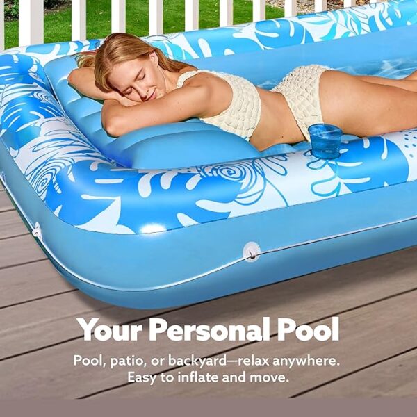SLOOSH Inflatable Tanning Pool Lounger Float, 70" x 46" Pool Floats Adult with Pillow, 4 in 1 Suntan Tub Raft Floatie,Sunbathing Bed Lounge for Water Blow Up Kids Ball Pit Party Gifts, L-Blue - Image 6