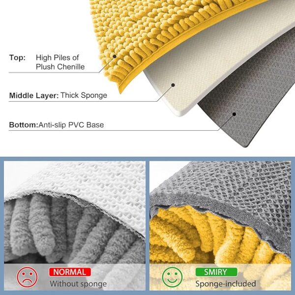 Smiry Luxury Chenille Bathroom Rugs 30x20, Extra Soft and Absorbent Shaggy Bath Mat, Machine Washable, Non-Slip Plush Carpet Runner for Tub, Shower, and Floor, Home Decor Accessories, Yellow - Image 4