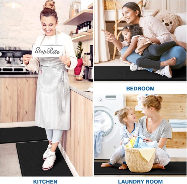 StepRite Kitchen Mats, 2PCS Kitchen Rugs, Cushioned Anti Fatigue Kitchen Mats for Floor, Non-Slip Standing Desk Mat, Waterproof Kitchen Rug Set for Kitchen, Floor, Office, 17.3"x30"+17.3"x47", Black - Image 3