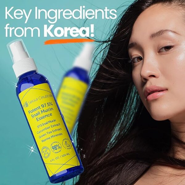 SeoulCeuticals Korean Face Mist 97.5% Snail Mucin Essence - K Beauty Skincare Facial Spray - Cucumber Extract + Marine Minerals + Green Tea + Aloe 4oz - Image 5