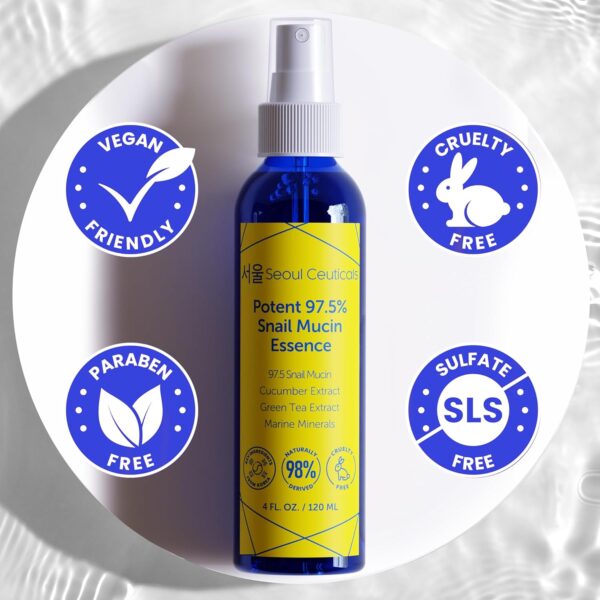 SeoulCeuticals Korean Face Mist 97.5% Snail Mucin Essence - K Beauty Skincare Facial Spray - Cucumber Extract + Marine Minerals + Green Tea + Aloe 4oz - Image 2