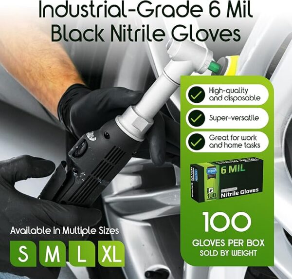 Inspire Black Nitrile Gloves HEAVY DUTY 6 Mil Nitrile Chemical Resistant Medical Cooking Cleaning Disposable Black Gloves - Image 6