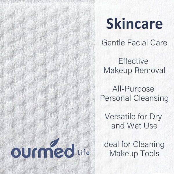 Ourmed Life Face Towels, Disposable Biodegradable Clean Facial Towels for Sensitive Skin, Lint- free Face Cloths for Makeup Remover, Skincare and Women Cleaning, Dry Wipes,100 Count Dot Texture - Image 6
