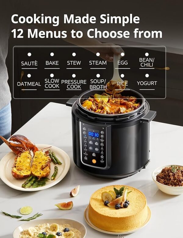 COMFEE’ 9-in-1 Electric Pressure Cooker, 14 Presets Instant Multi Cooker Olla de Presion Non-Stick Pot Yogurt Maker Rice Cooker Slow Cooker Sauté Steamer 6 Quarts Black - Image 6