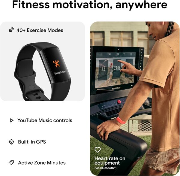 Fitbit Charge 6 Fitness Tracker with Google apps, Heart Rate on Exercise Equipment, 6-Months Premium Membership Included, GPS, Health Tools and More, Obsidian/Black, One Size (S & L Bands Included) - Image 6