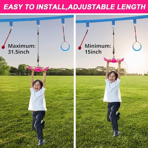 Ninja-Twister Swing Spins Set: Slackline Attachments - 360° Handle Twist-Spin Flips Toy Activate Ninja Powers - Ninja Warrior Accessories - Kids Ninja Hang Toys for Playground Backyard,Pink - Image 3