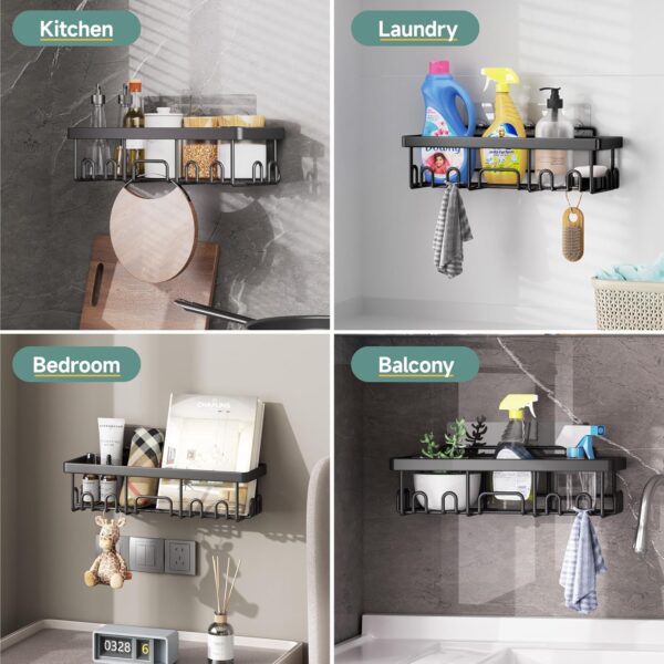 Veken Stainless Steel Shower Caddy 6-Pack, No Drilling & Rustproof, Waterproof Adhesive Shelves Rack with Soap Holder, Large Capacity Bathroom Organizers and Storage, Wall-Mounted Kitchen & Home Decor - Image 3