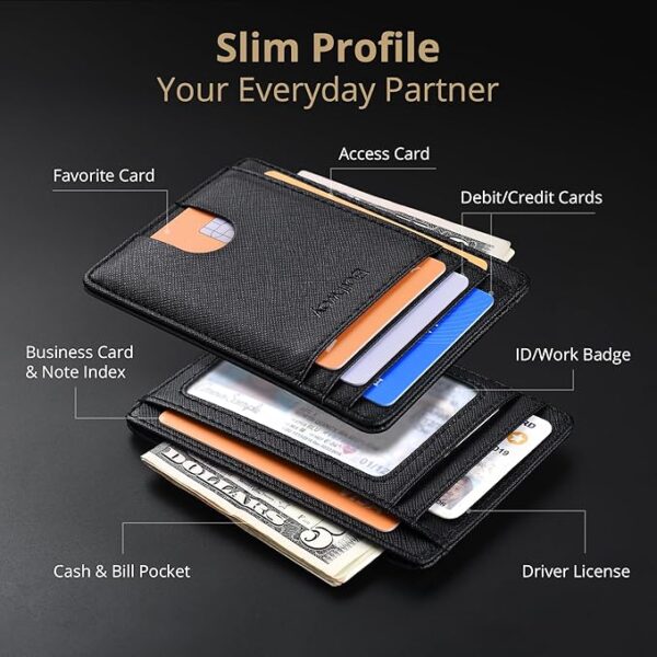 Buffway Slim Minimalist Front Pocket RFID Blocking Leather Wallets for Men and Women - Image 4