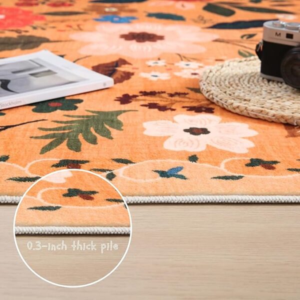 Bedroom Rug 3x5 Rug Washable Area Rug Non Slip Low Pile Boho Floral Small Carpet for Bedroom, Bedside, Kitchen, Entryway, Kids Room, Office, College Dorm Essentials for Girls(Yellow) - Image 7
