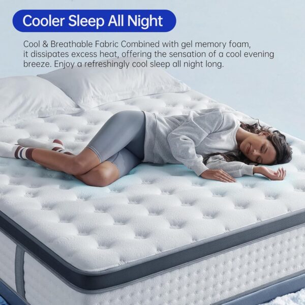 Queen Size Mattress, 12 Inch Hybrid Mattress in a Box, Gel Memory Foam, Individually Wrapped Pocket Coils Innerspring, Pressure Relief, Medium Firm (12 INCH, Queen (New)) - Image 2