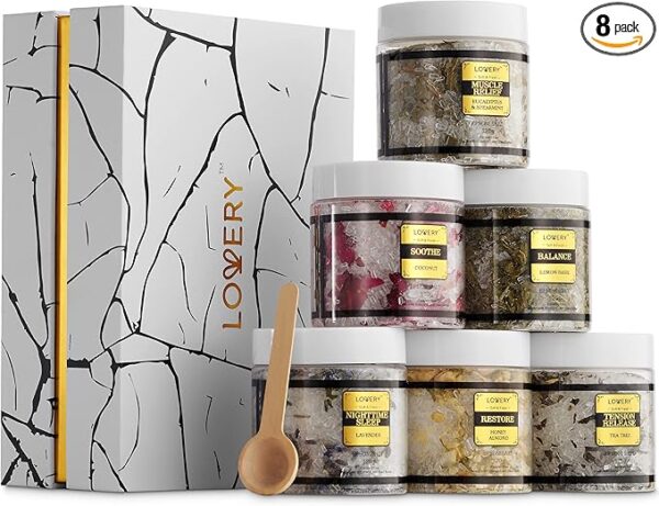 Epsom Bath Salts Gift Set, Relaxing Spa Salt W/Essential Oils, Mothers Day Gifts for Mom, Wife - Lavender, Eucalyptus, Lemon Basil, Coconut, Tea Tree, Honey Almond Salt, Self Care Gifts for Women