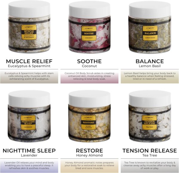 Epsom Bath Salts Gift Set, Relaxing Spa Salt W/Essential Oils, Mothers Day Gifts for Mom, Wife - Lavender, Eucalyptus, Lemon Basil, Coconut, Tea Tree, Honey Almond Salt, Self Care Gifts for Women - Image 3