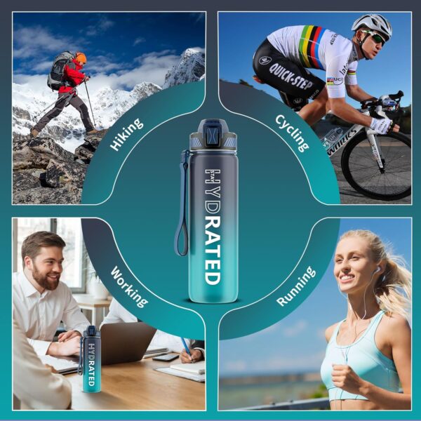 Water Bottle with Straw, 32oz Motivational Water Bottles with Time Marker to Drink, Tritan BPA Free, 1L Sports Water Bottle with Carry Strap LeakProof for Women Gym Fitness Outdoor (1 Pack) - Image 3