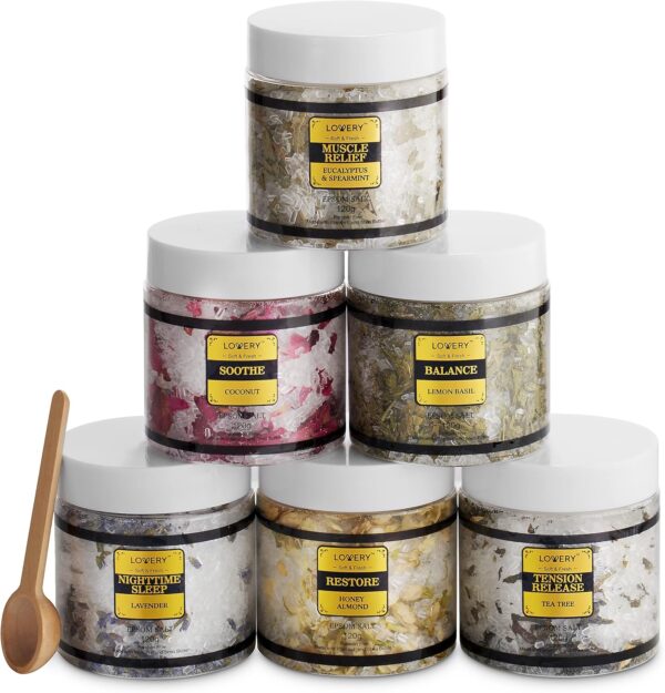 Epsom Bath Salts Gift Set, Relaxing Spa Salt W/Essential Oils, Mothers Day Gifts for Mom, Wife - Lavender, Eucalyptus, Lemon Basil, Coconut, Tea Tree, Honey Almond Salt, Self Care Gifts for Women - Image 2