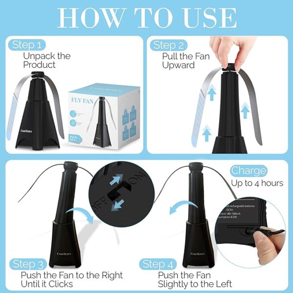 Fly Fans for Tables (4 PCS) - Soundless Fly Swatter Fan for Outdoor Restaurant, Marina, BBQ and Picnic - Image 5