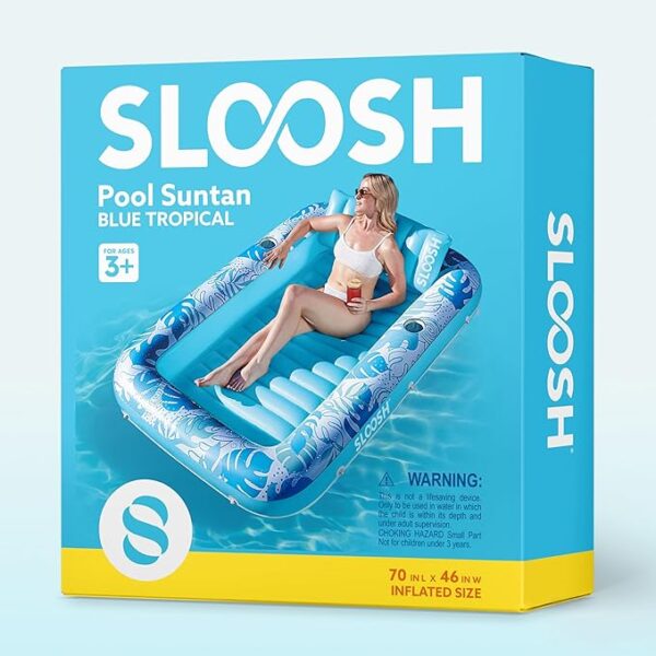 SLOOSH Inflatable Tanning Pool Lounger Float, 70" x 46" Pool Floats Adult with Pillow, 4 in 1 Suntan Tub Raft Floatie,Sunbathing Bed Lounge for Water Blow Up Kids Ball Pit Party Gifts, L-Blue - Image 2