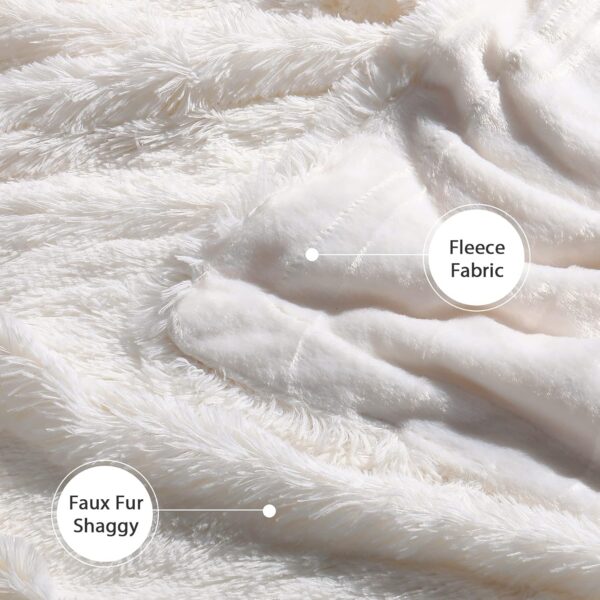 Tuddrom Decorative Extra Soft Fuzzy Faux Fur Throw Blanket 50" x 60",Solid Reversible Long Hair Shaggy Blanket,Fluffy Cozy Plush Comfy Microfiber Fleece Blankets for Couch Sofa Bedroom,Cream White - Image 3
