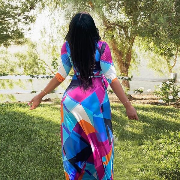 FANDEE Plus Size Maxi Dress for Women Casual Summer Sundress V-Neck 3/4 Sleeve - Image 3