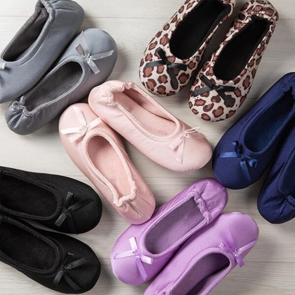 EverFoams Women's Satin Memory Foam Ballerina Slippers Cute House Shoes with Indoor Rubber Sole - Image 2