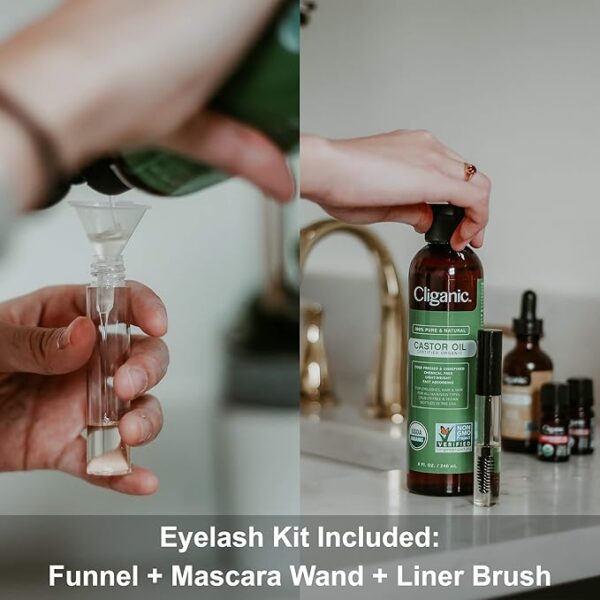 Cliganic USDA Organic Castor Oil, 100% Pure (16oz with Eyelash Kit) - For Eyelashes, Eyebrows, Hair & Skin | Bulk, Natural Cold Pressed Unrefined Hexane-Free | DIY Carrier Oil Visit the Cliganic Store - Image 3