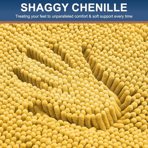Smiry Luxury Chenille Bathroom Rugs 30x20, Extra Soft and Absorbent Shaggy Bath Mat, Machine Washable, Non-Slip Plush Carpet Runner for Tub, Shower, and Floor, Home Decor Accessories, Yellow - Image 6