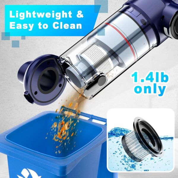 Handheld Vacuum Cordless - Car Vacuum Cleaner with Brushless Motor, 15000Pa Strong Suction with LED Light, Type C Cable, 2 Fliters, Portable Hand Vacuum for Car, Home, and Office - Image 3