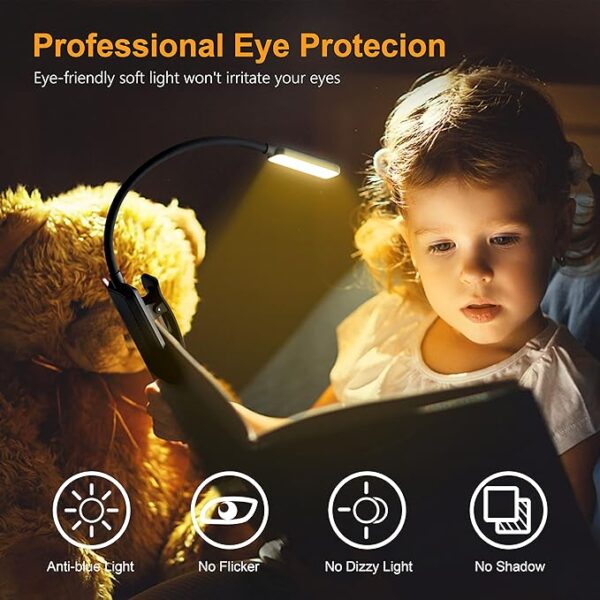 Gritin 9 LED Rechargeable Book Light for Reading in Bed - Eye Caring 3 Color Temperatures,Stepless Dimming Brightness,80 Hrs Runtime Small Lightweight Clip On Book Reading Light for Studying - Image 8