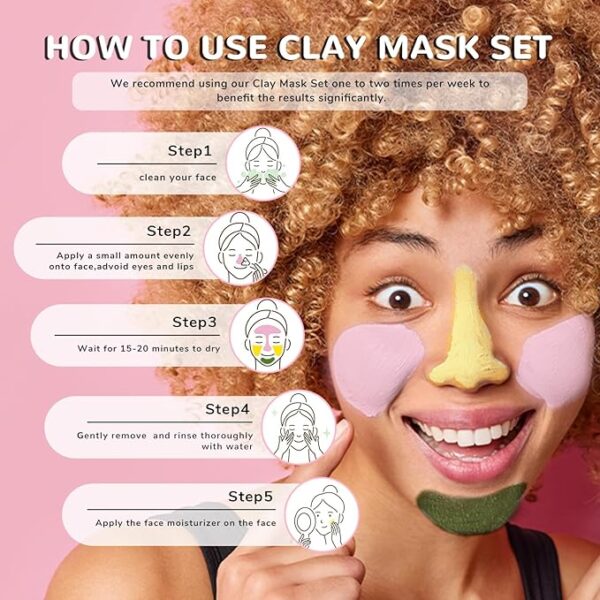 ANAI RUI Turmeric Vitamin C Clay Mask -Rose Facial Mask -Avocado Green Tea Mud Mask,Facial Mask Skincare for Deep Cleansing,Purify Pores, SPA Mask Set, Facial Mask Set Gifts Set 2.5 oz each - Image 2