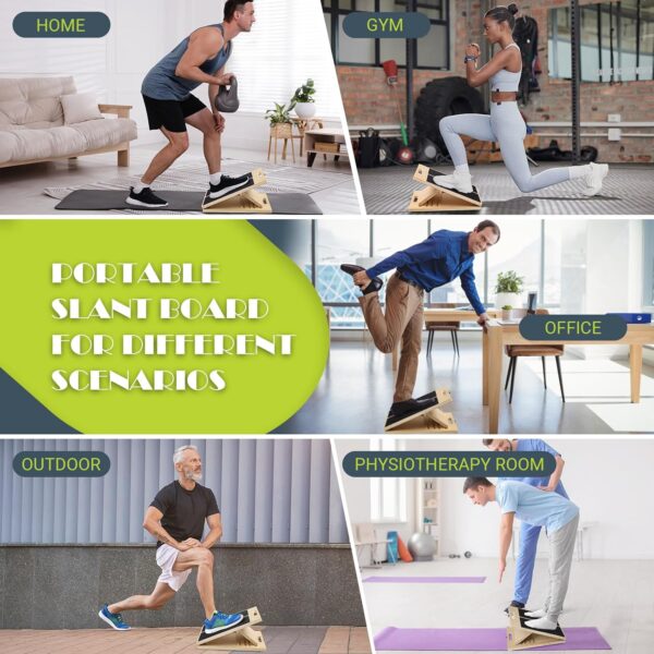 Slant Board for Calf Stretching, Adjustable Portable Wooden Incline Board for Calf Stretcher with Training Poster, 300 Lbs Weight Capacity Calf Stretch Wedge for Exercise, Squat & Physical Therapy - Image 2