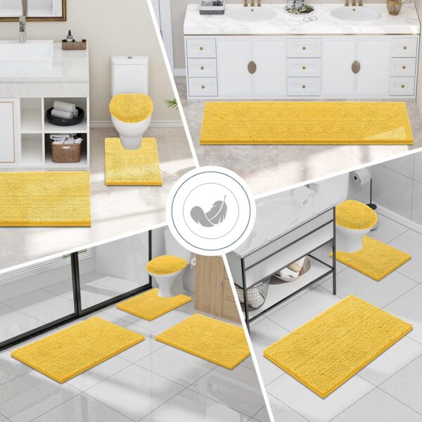 Smiry Luxury Chenille Bathroom Rugs 30x20, Extra Soft and Absorbent Shaggy Bath Mat, Machine Washable, Non-Slip Plush Carpet Runner for Tub, Shower, and Floor, Home Decor Accessories, Yellow - Image 2