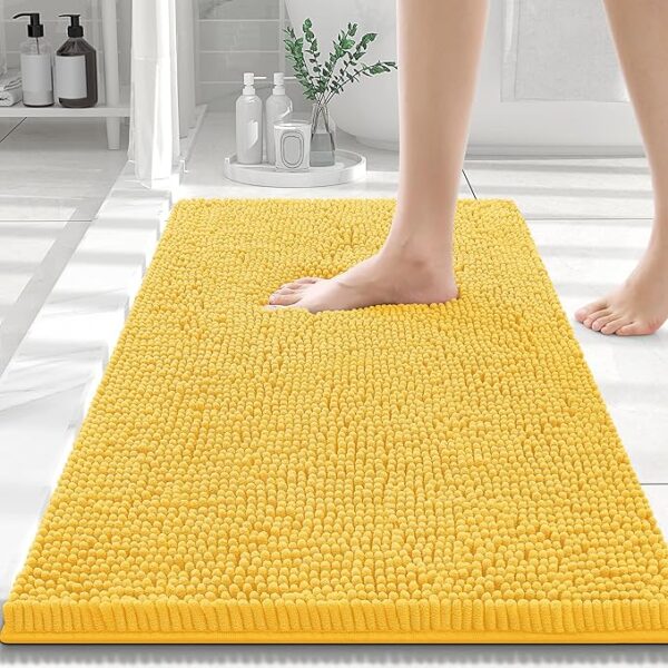 Smiry Luxury Chenille Bathroom Rugs 30x20, Extra Soft and Absorbent Shaggy Bath Mat, Machine Washable, Non-Slip Plush Carpet Runner for Tub, Shower, and Floor, Home Decor Accessories, Yellow